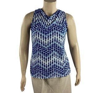 The Limited Blue White Dot Print Cowl Neck Sleeveless Top Size L
